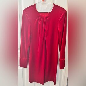 Calvin Klein Red Velvet Long Sleeve Pleat-Front dress